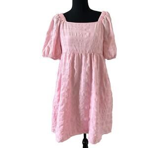 For Me Women's Cottagecore Baby Doll Puff Sleeve Dress Pink Size Large